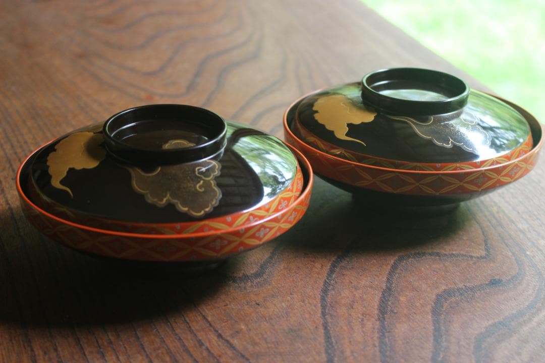 時代逸品！極上七宝文縁に優美な金銀雲蒔絵の映えるお椀2点（検輪島塗蒔絵椀雑煮椀