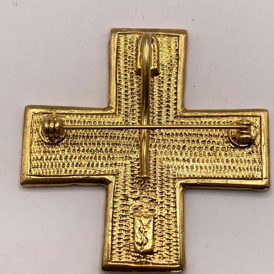 YVES SAINT LAURENT イブサンローラン クロスブローチ ゴールド