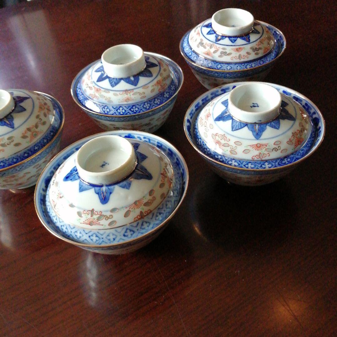 景徳鎮　玩玉　蛍手蓋茶碗　5客　11cm