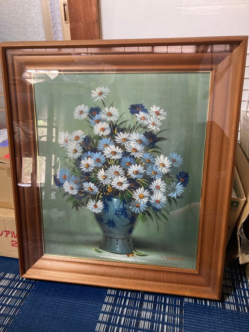 油絵 絵画 美術品 花 マーガレット S.TANKA 梱包はヤマトさん