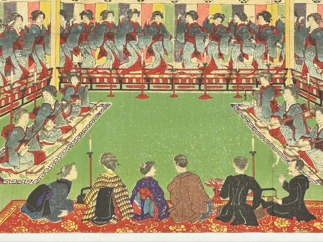 「伊勢古市 備前屋櫻花樓 踊之図」彩色木版刷り 明治21年刊 1枚|木版画浮世絵