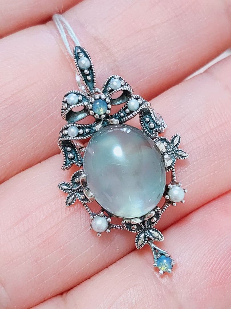 未使用品 碌山 天然ムーンストーン オパール シルバー ブローチ