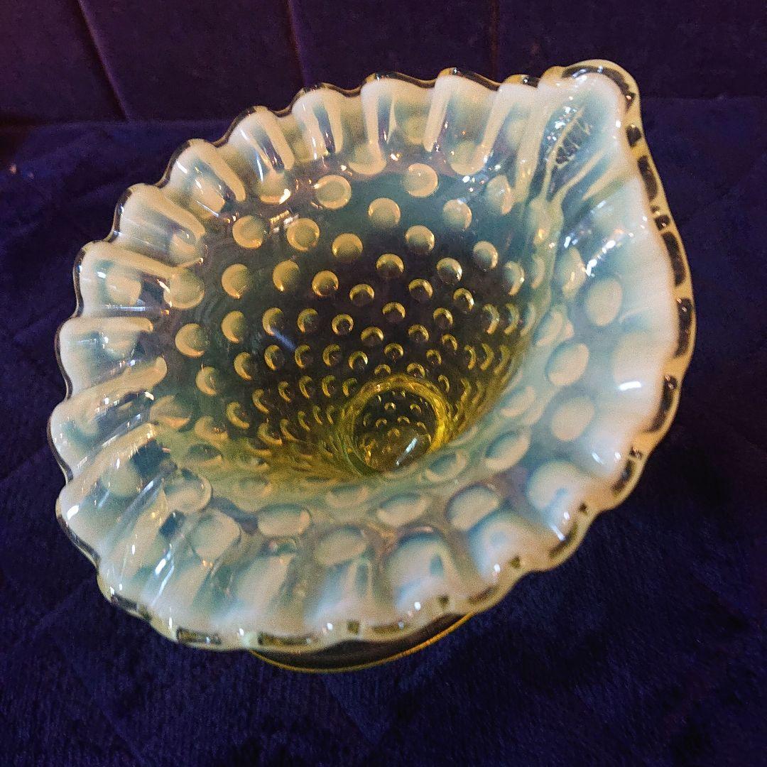 美品☆フェントン、ヴァセリンガラス、イエローオパールセント、ベース