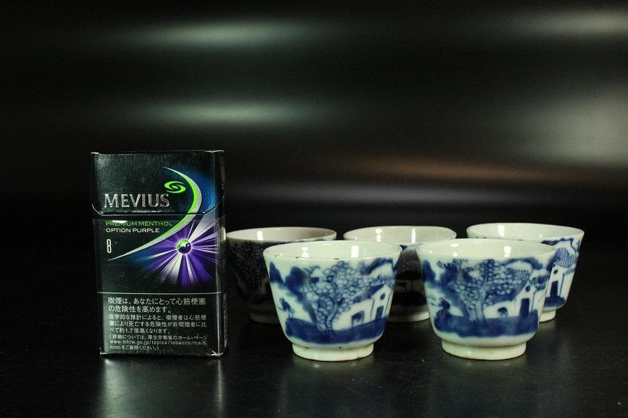 煎茶 中国美術 染付 碗 五件 玉(K-LC761)