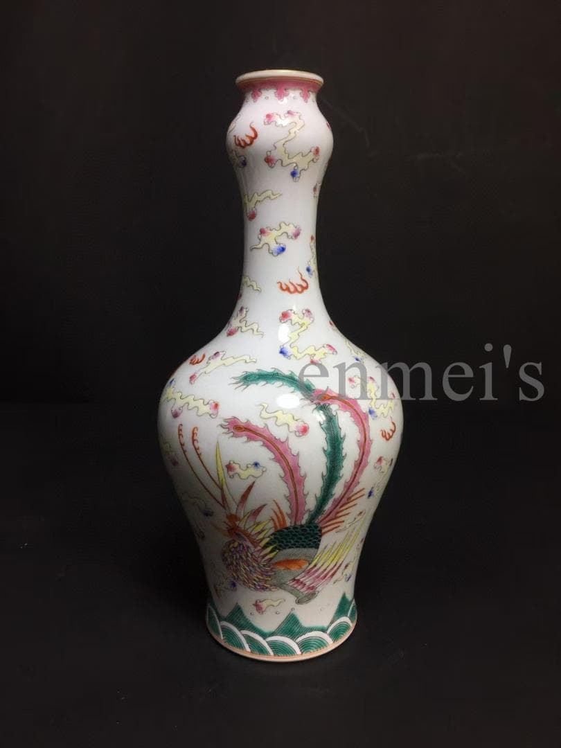 中国古美術・旧蔵乾隆御用款・珐琅彩鎏金瓶・龍鳳彩絵・陶磁器・花瓶・文房具・案t