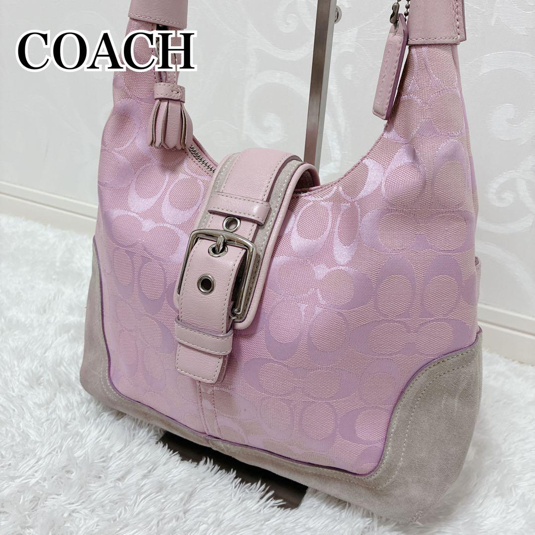 【希少色】COACH シグネチャー ショルダーバッグ ピンク レザー 6824