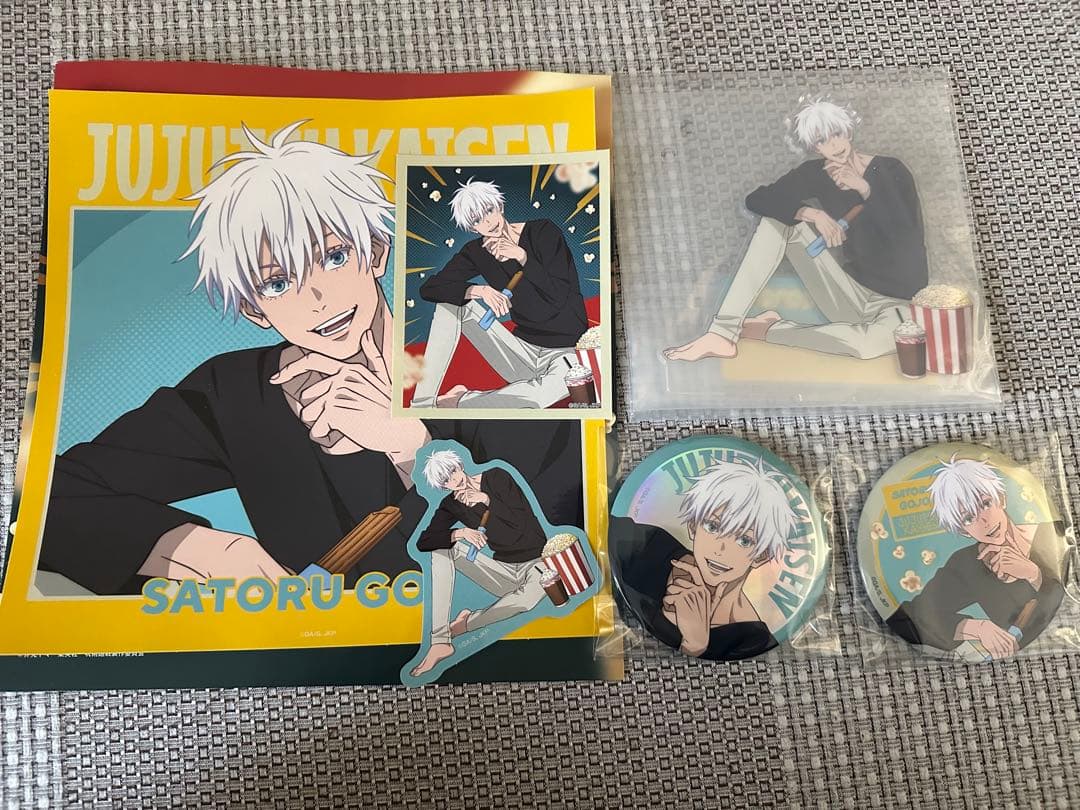 セガラッキーくじ 呪術廻戦 五条悟 缶バッジ ステッカー アクリルスタンド 4種