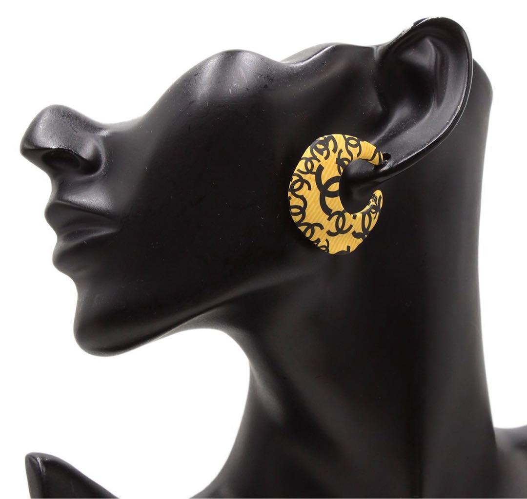 R2398 美品 シャネル ココマーク柄 フープ ピアス