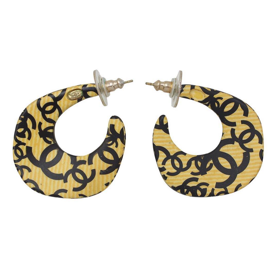 R2398 美品 シャネル ココマーク柄 フープ ピアス