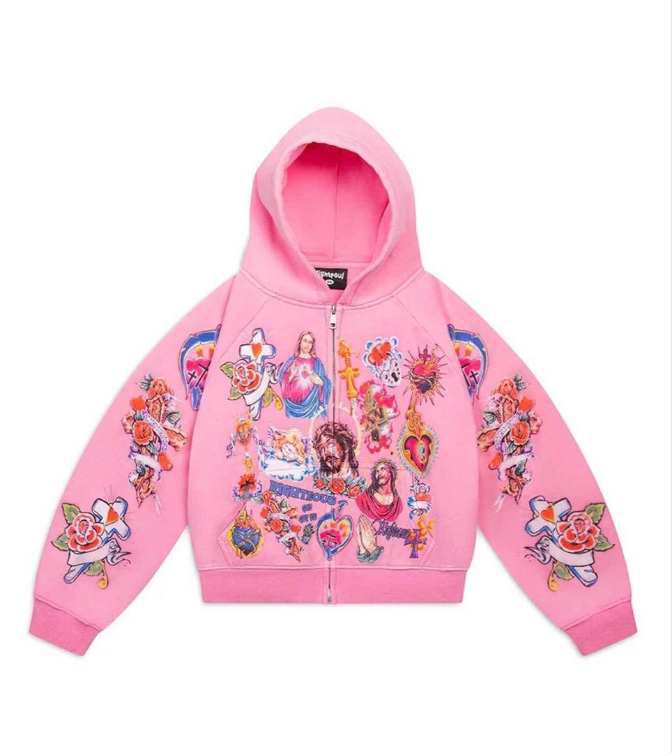 新品 We Are Righteous ジップアップフーディ M ピンク
