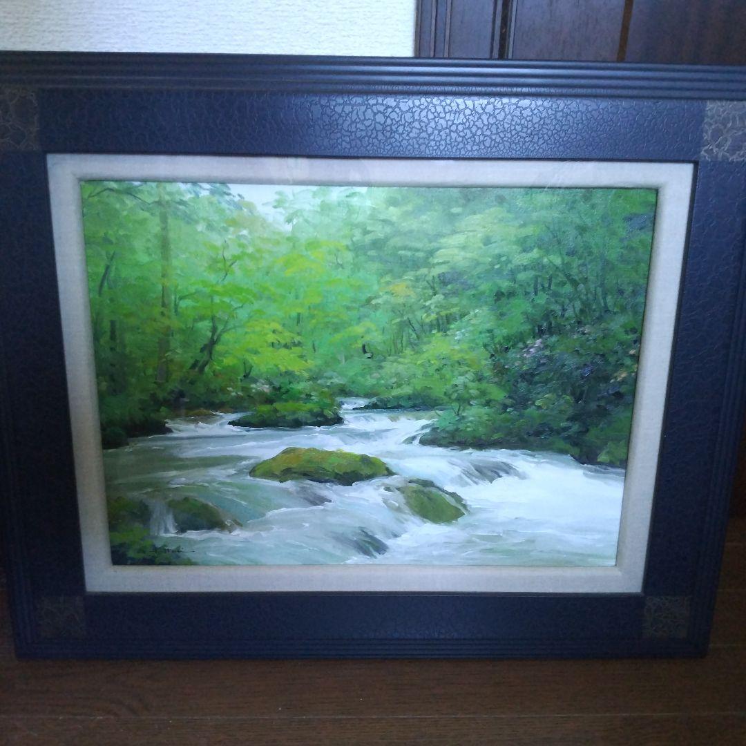 油彩画 新緑奥入瀬