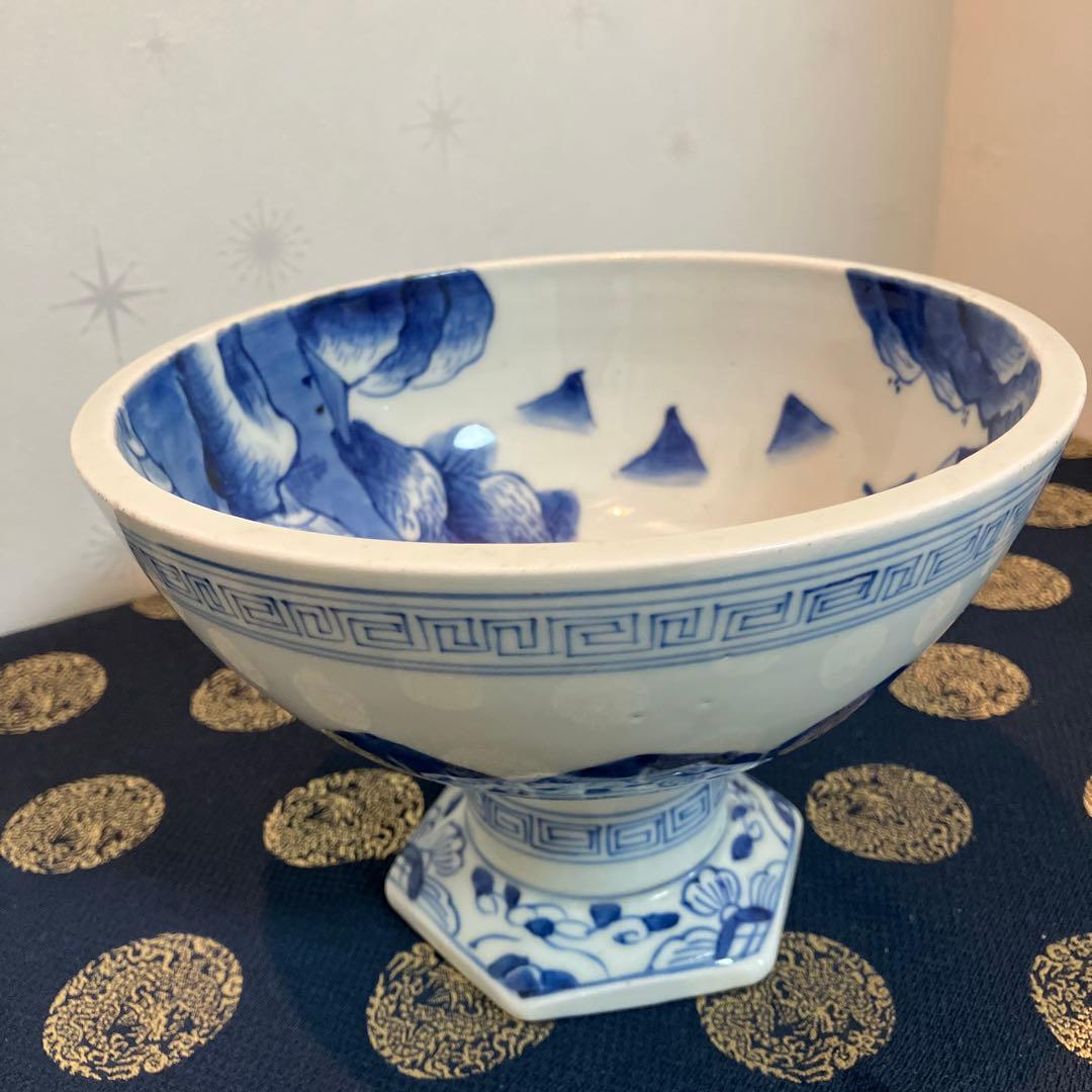 九谷 古染付盃洗 コンポート 花器 アンティーク