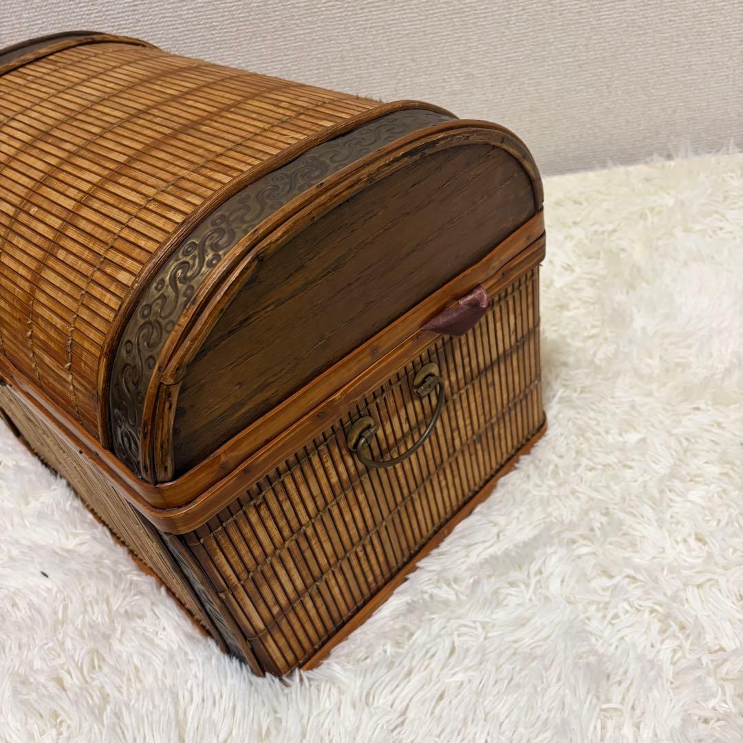 宝箱 ラタン 収納箱 アンティーク 昭和レトロ ボックス 茶色 籐