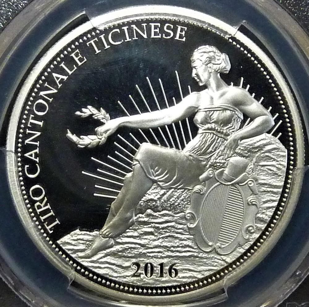 最高鑑定!『スイス近代射撃祭ティチーノ』2016年50㌵銀貨：PR70DCAM