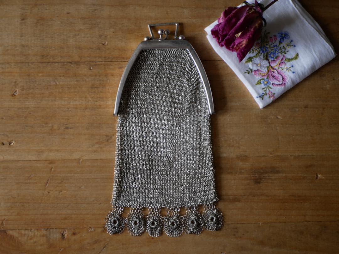 純銀　シャトレーンバッグ　メッシュバッグ　フランスアンティーク　ヨーロッパ