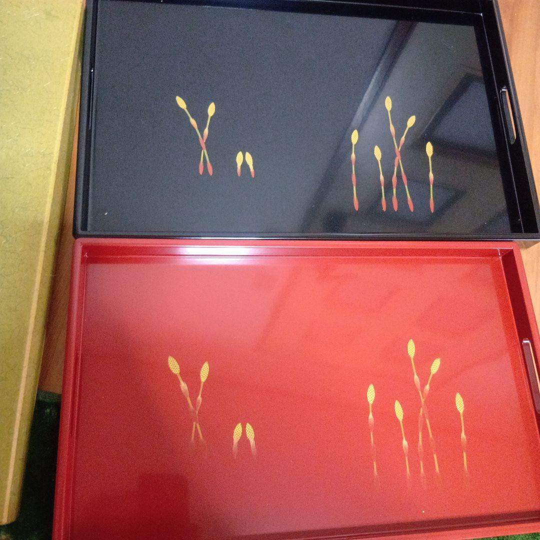 山田守安堂 漆器盆 赤黒２枚