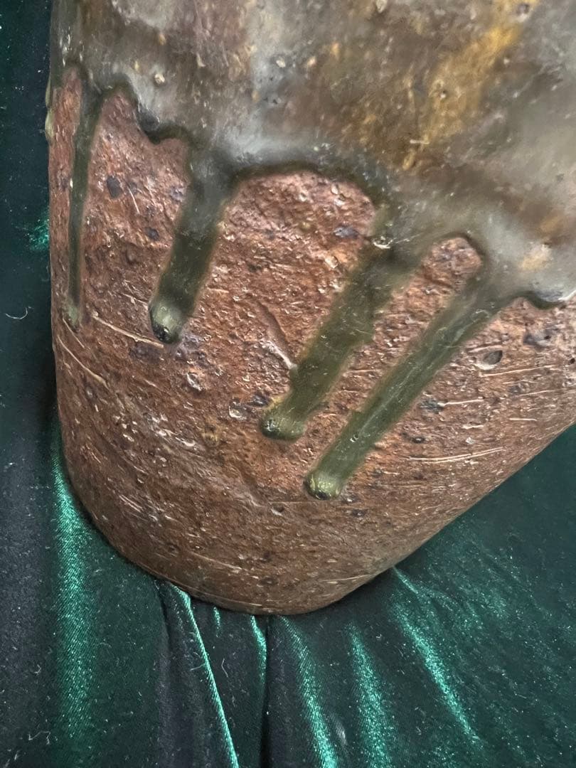 中国明朝（青釉 四耳壺陶器骨董品 時代物 高さ27cmx12cm整理品現状品のみ