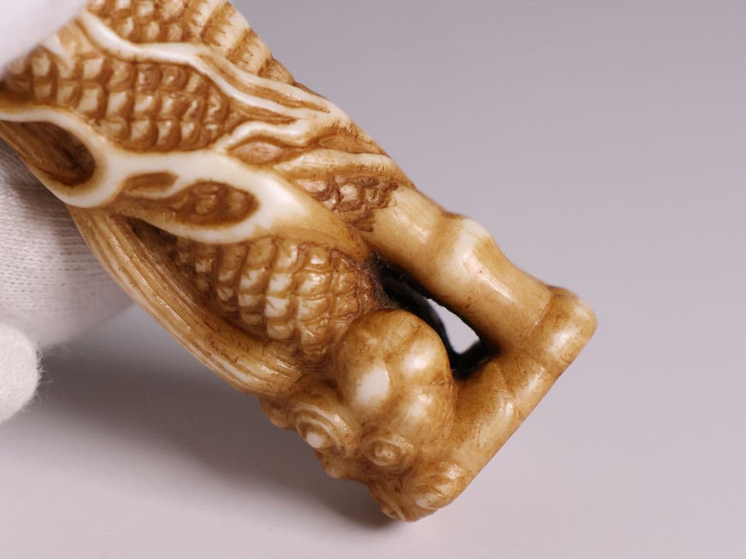 時代 堤物 根付 置物 鹿角 麒麟 全長7.6cm 神獣 彫刻【CM258】