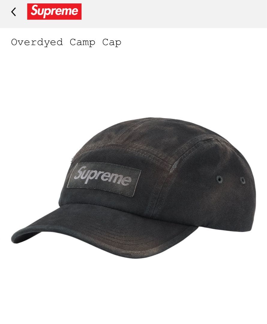 新品　Supreme Overdyed Camp Cap black