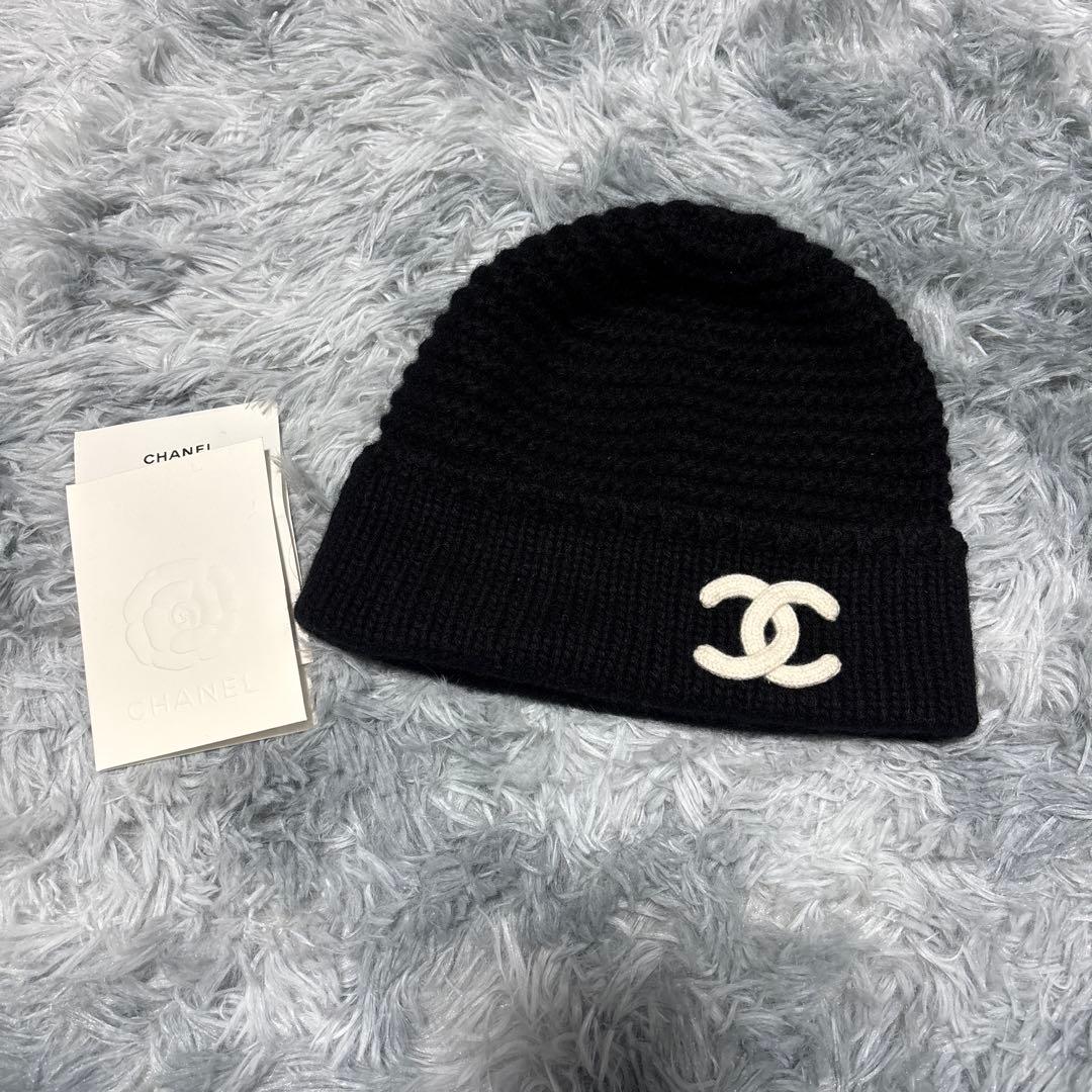 シャネル　ニット帽　ビーニー　24K ブラック　黒　美品　カシミヤ