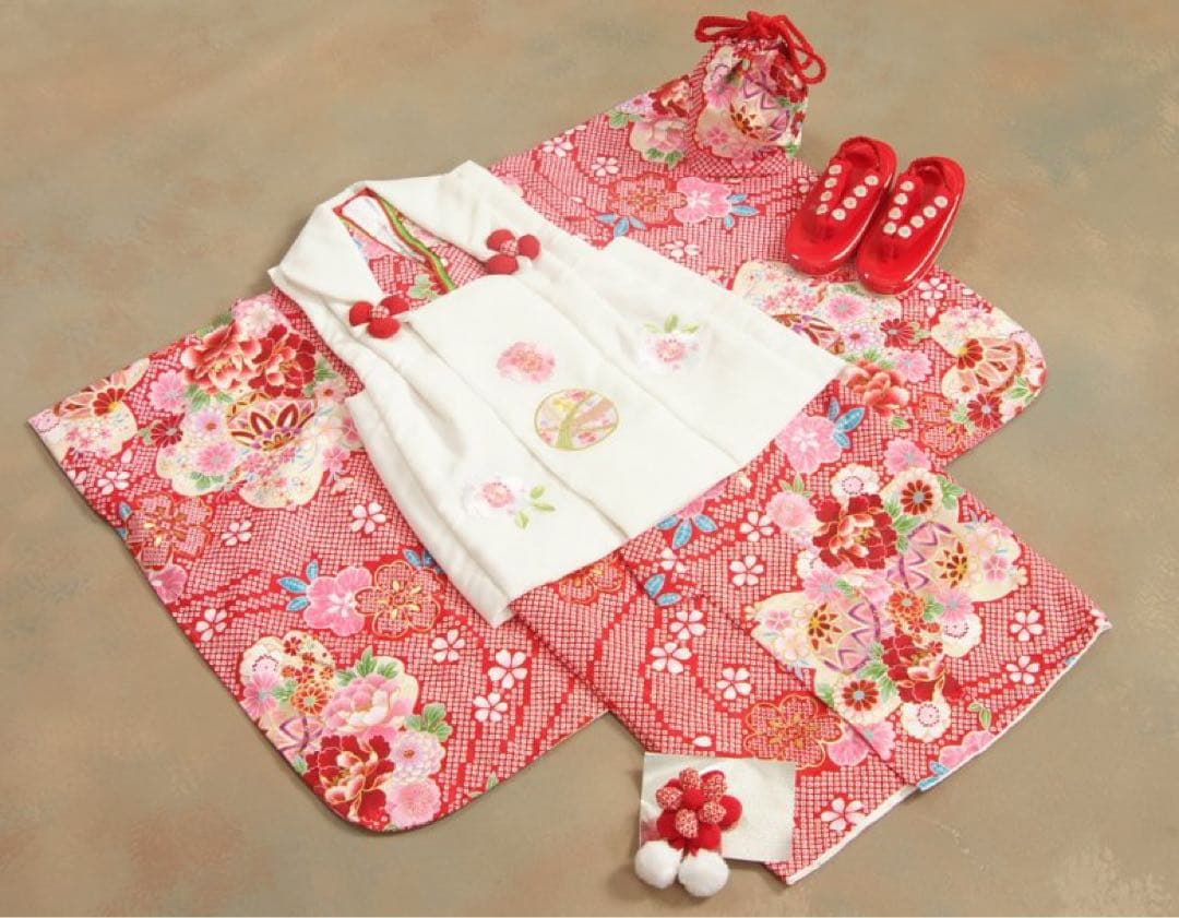 (中古品)七五三 着物 3歳 女の子 被布セット ひな祭り 販売 購入