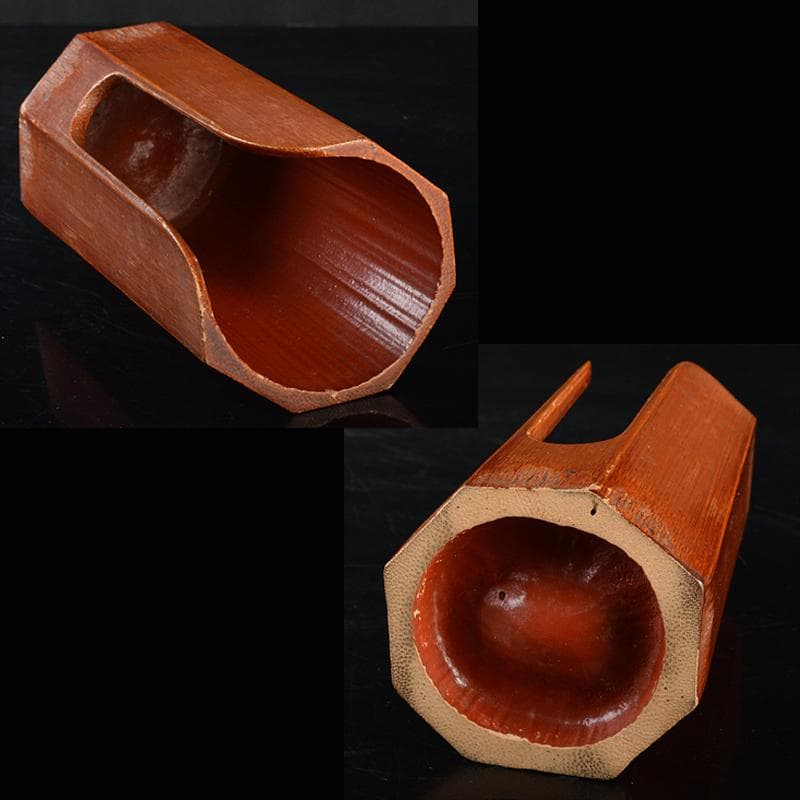 蓮月焼　太田垣蓮月作　白磁　刻和歌文　煎茶碗　四客　古竹製碗筒付　F　R5939