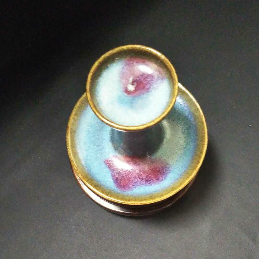 ※中国古美術/鈞窯紫班窯変燭台/