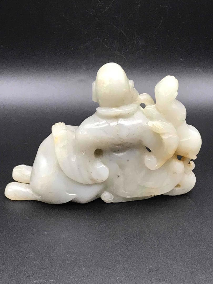 和田玉 清時代 弥羅菩薩神獣和田玉彫り 置物　鑑賞物 古玉石 唐物 (D-79)