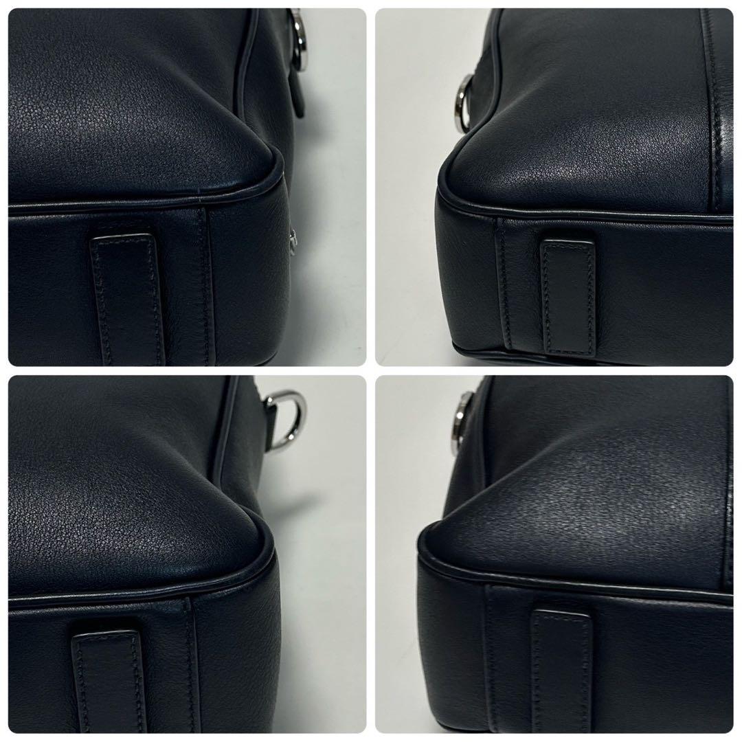 u09【極美品】プラダ　三角ロゴ　レザー　ネイビー　2way ビジネスバッグ.