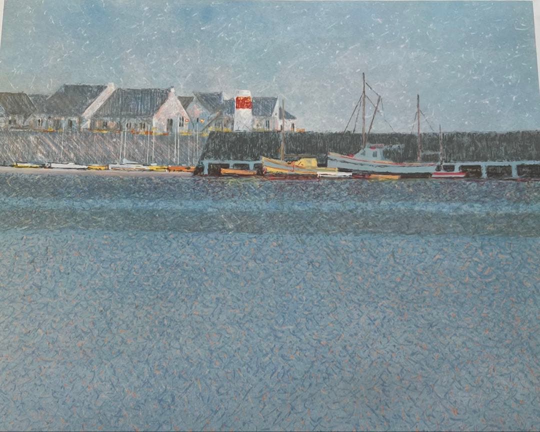 大判　リトグラフ　アンドレ・ブーリエ「港に吹く風」額装　版画　サイン.ED有り