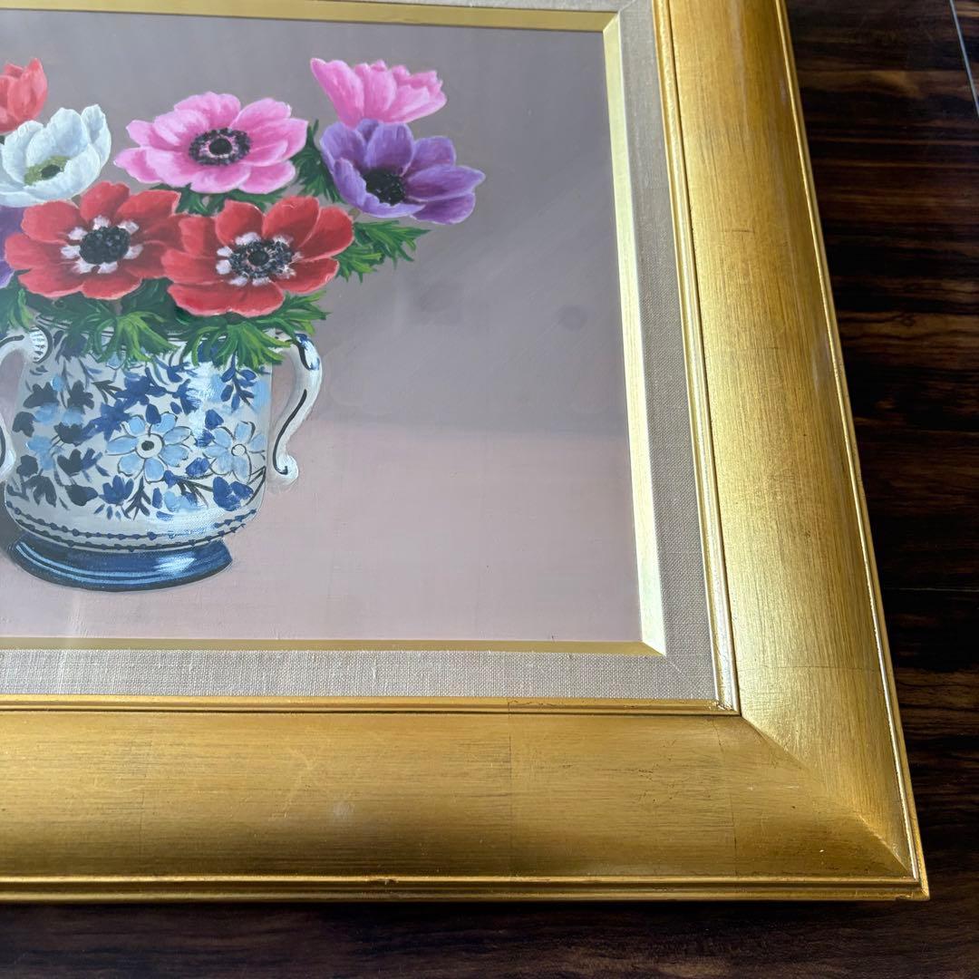 松尾武夫 油彩 額装 花 リアリズム 無所属 東急百貨店等個展多数 油絵 E