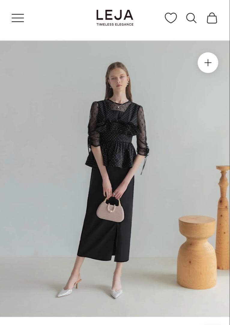 【完売商品】LEJA ドットストーンペプラムチュールワンピースドレス