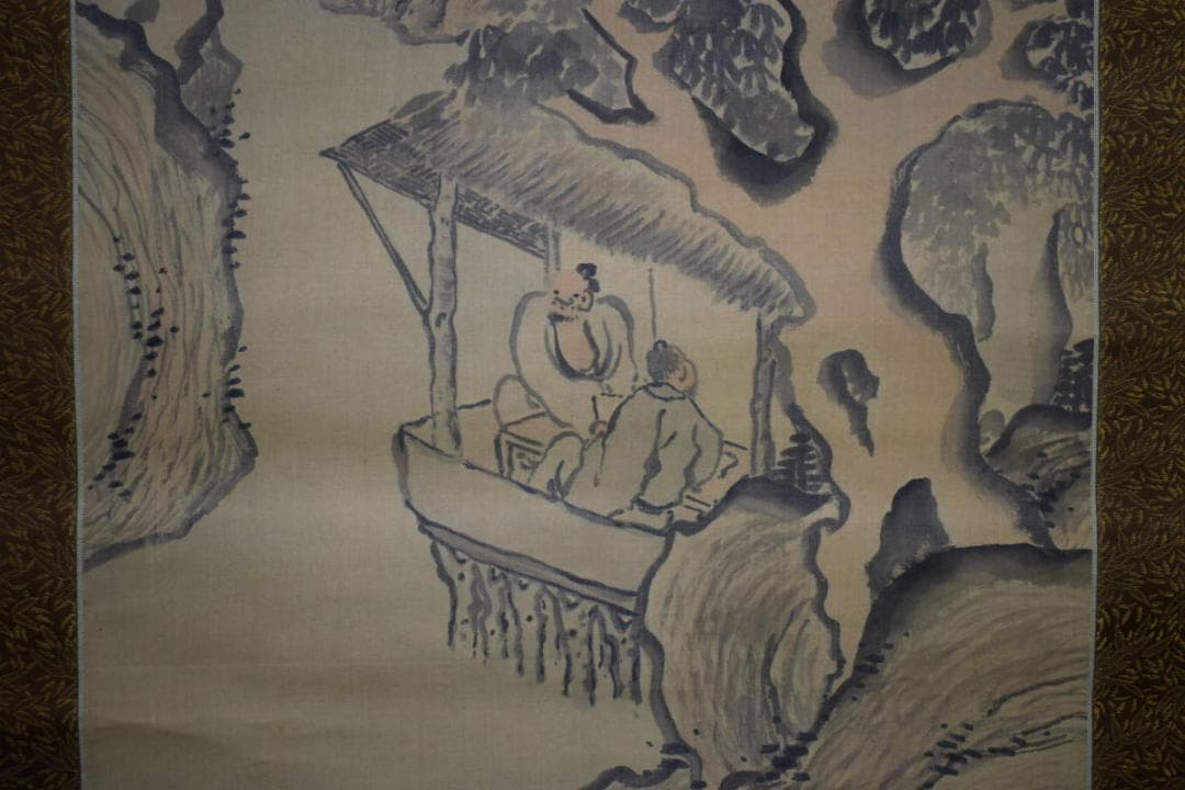 模写/池大雅/山水人物図/杉題箱二重箱付/布袋屋掛軸HG-48