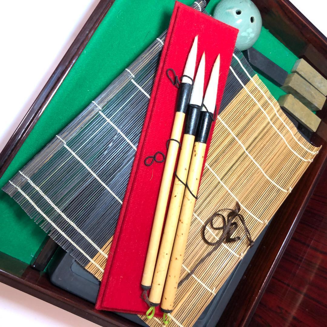 書道セット　硯　竜　彫刻　骨董品　古美術　特大サイズ7.3㎏　未使用品　筆墨函