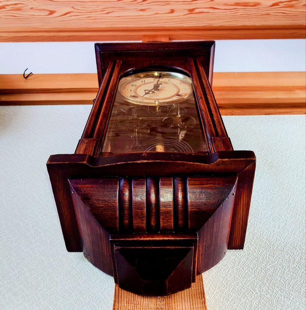 〈完動品〉明治時計社　スリゲル型ゼンマイ式振り子掛け時計　アンティーク古時計