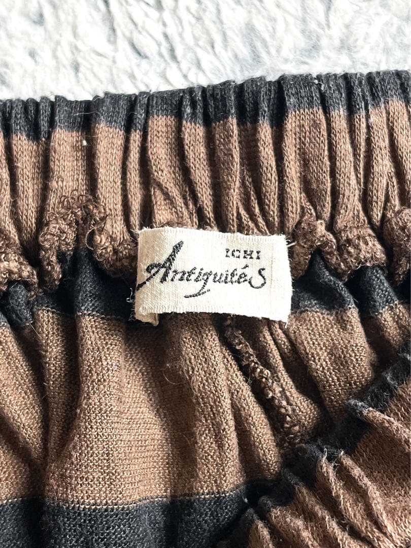 【ICHI Antiquite's】リネン100% ボーダー柄 サルエルパンツ