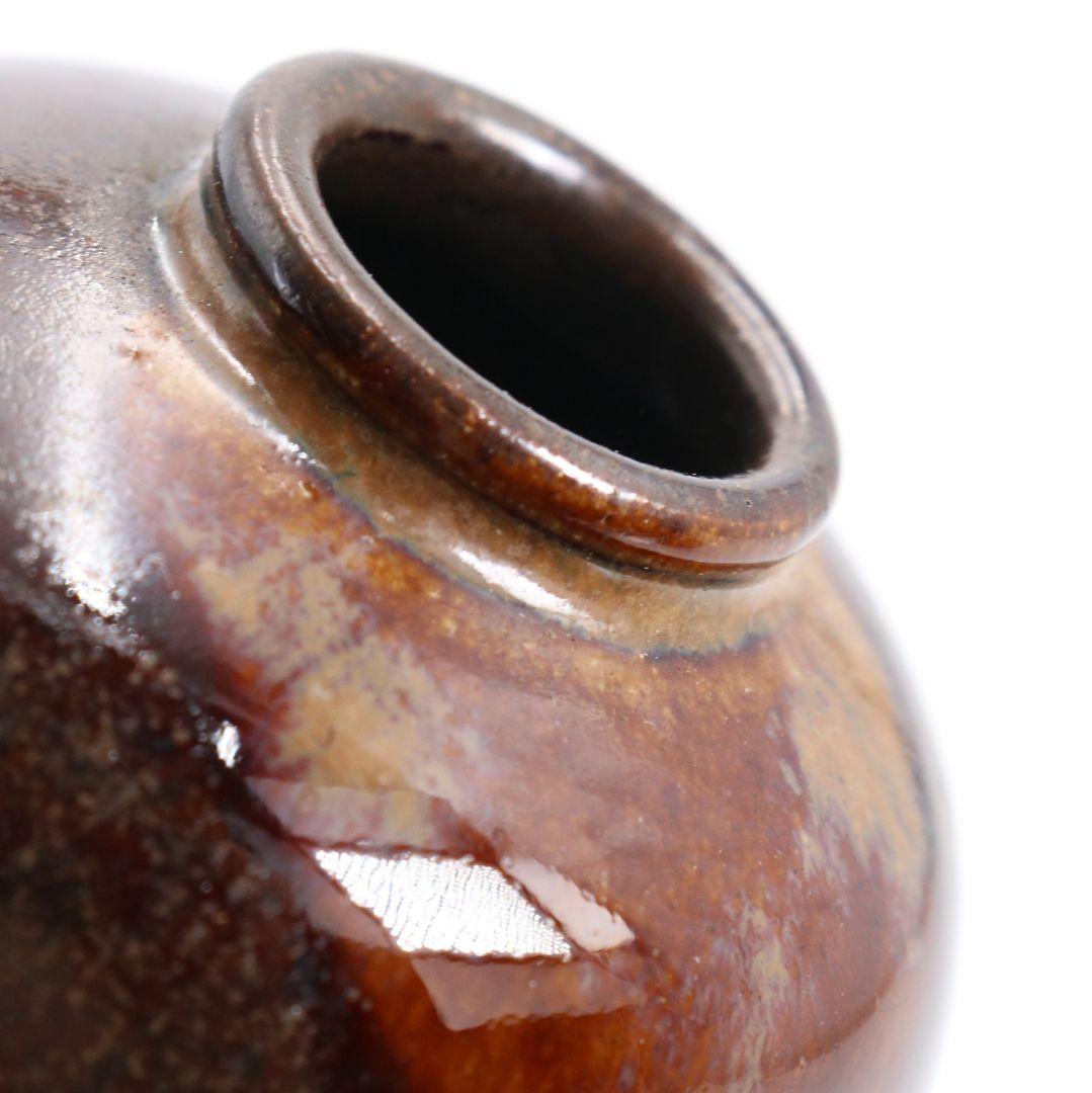 陽炎園 淡海ぜぜ 膳所焼 茄子茶入 仕覆付 茶道具 共箱　V863　N6