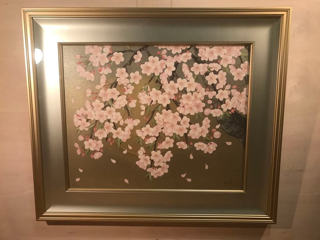 森田りえ子　「枝垂れ桜」　リトグラフ　直筆サイン・落款・作品証明シール有り
