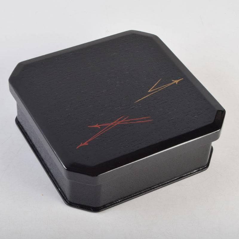 和食器　黒漆　松葉蒔絵　柿合　折曲重箱　5点　C　8573A