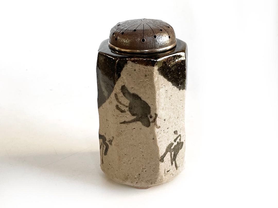 陶芸家　西岡小十　絵唐津　面取　香炉　唐津焼　古唐津　織部　香爐　共箱　純銀