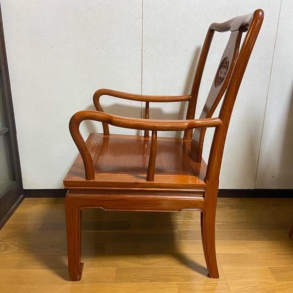 Y②高級 花梨？中国椅子 アンティーク風 インテリア 家具 木製 ひじ掛け 椅子