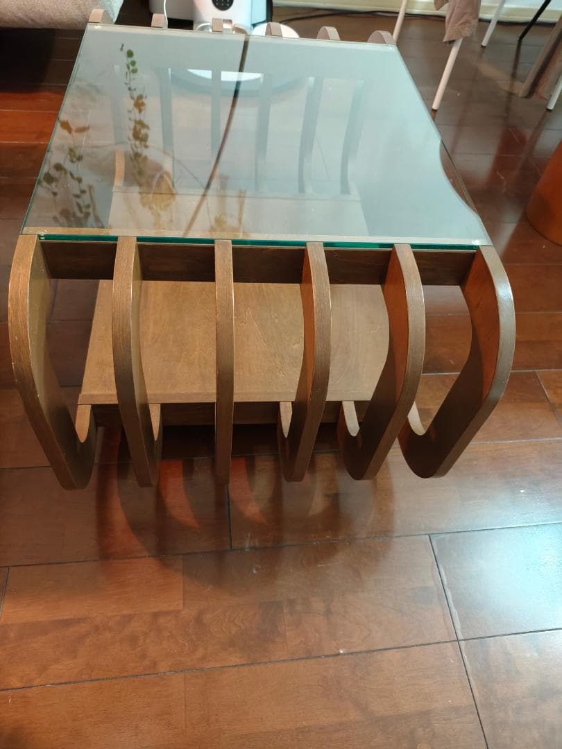 北欧レトロ 湾曲型 木製 コーヒーテーブル サイドテーブル キャスター付き