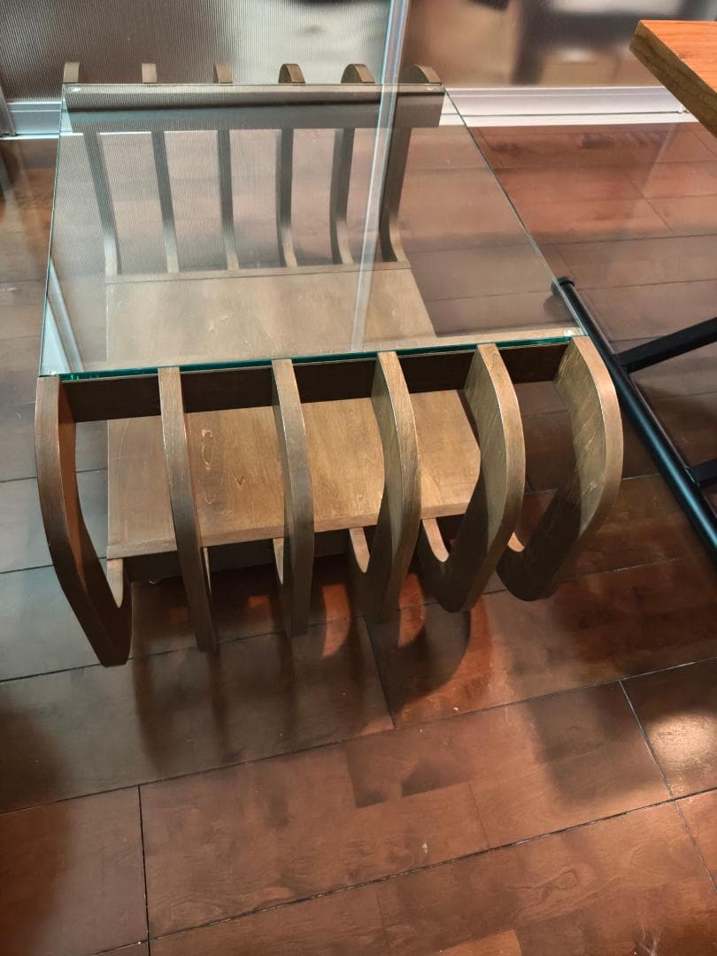 北欧レトロ 湾曲型 木製 コーヒーテーブル サイドテーブル キャスター付き