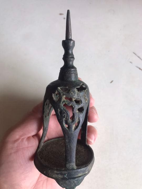 古置物，古燭台，古董品，極細工，古美術高14.5重140克