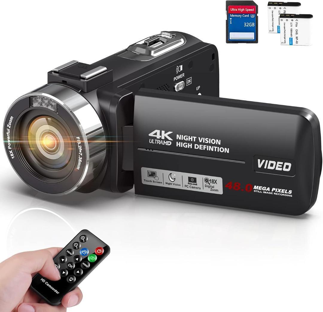 Keculbo ビデオカメラ 4K 48MP 30FPS18X デジタルズーム