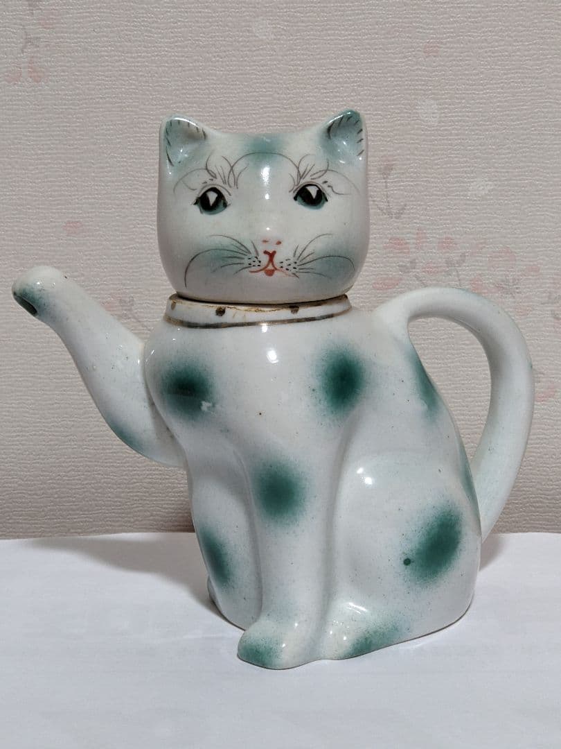 ♦中国 古玩 招き猫 自在 猫形 水注 急須 茶道具 置物飾り 骨董品 古美術品