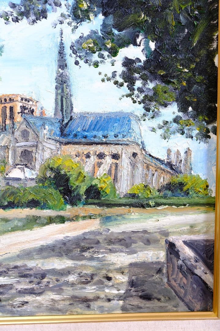 大聖堂の木陰　油絵　F6号　額縁付き