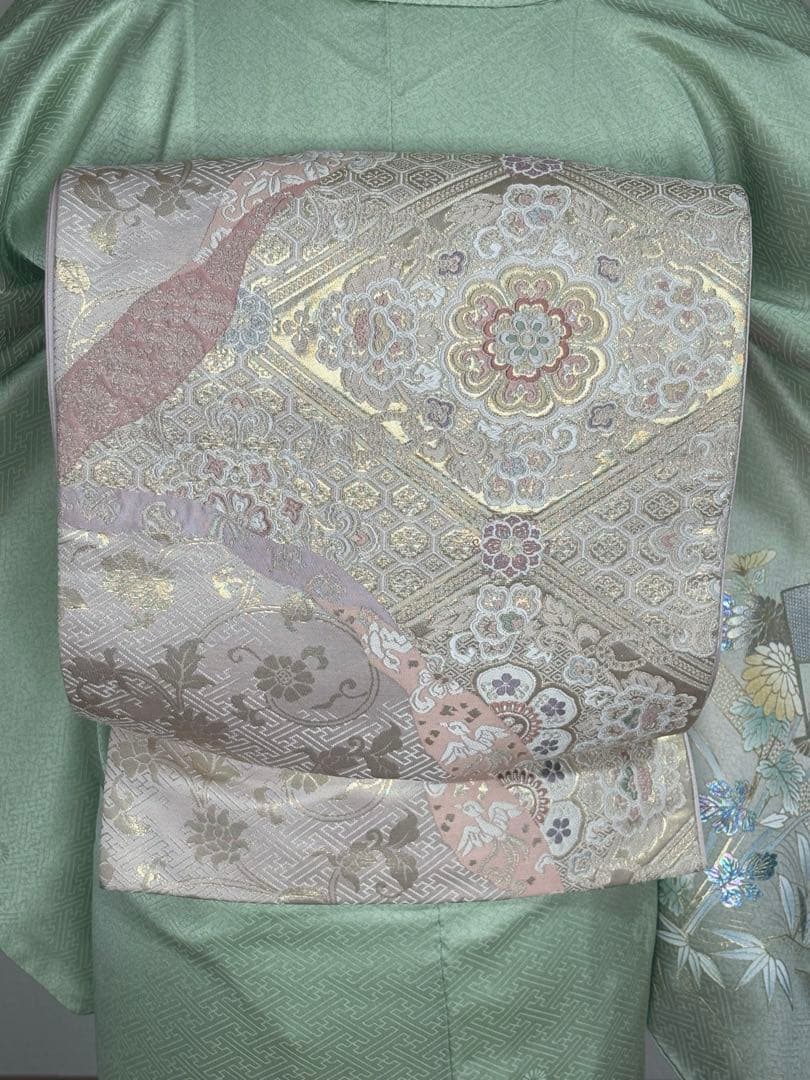 新春特別価格♦️4点フルセット　正絹　訪問着　袋帯　帯揚げ　帯締め