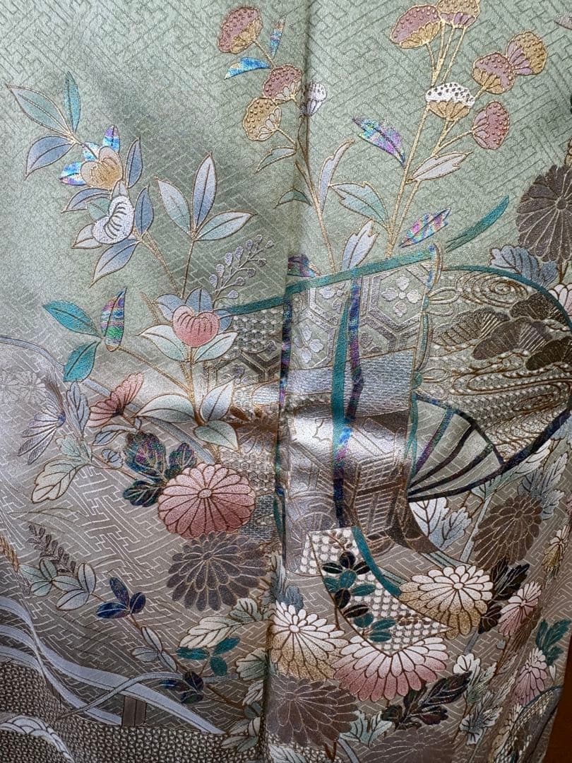 新春特別価格♦️4点フルセット　正絹　訪問着　袋帯　帯揚げ　帯締め