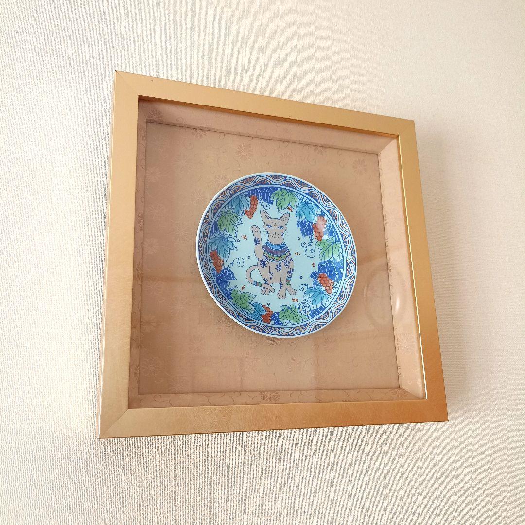 美品　幸兵衛窯　美濃焼　色絵陶額「招き猫」化粧箱入 KOBEIGAMA　日本